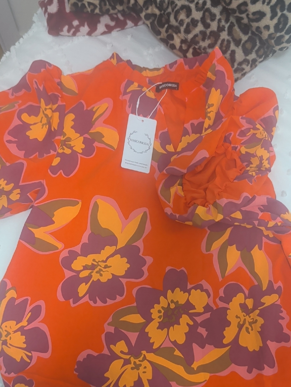 Mascomoda Floral Ruffle Sleeve Blouse